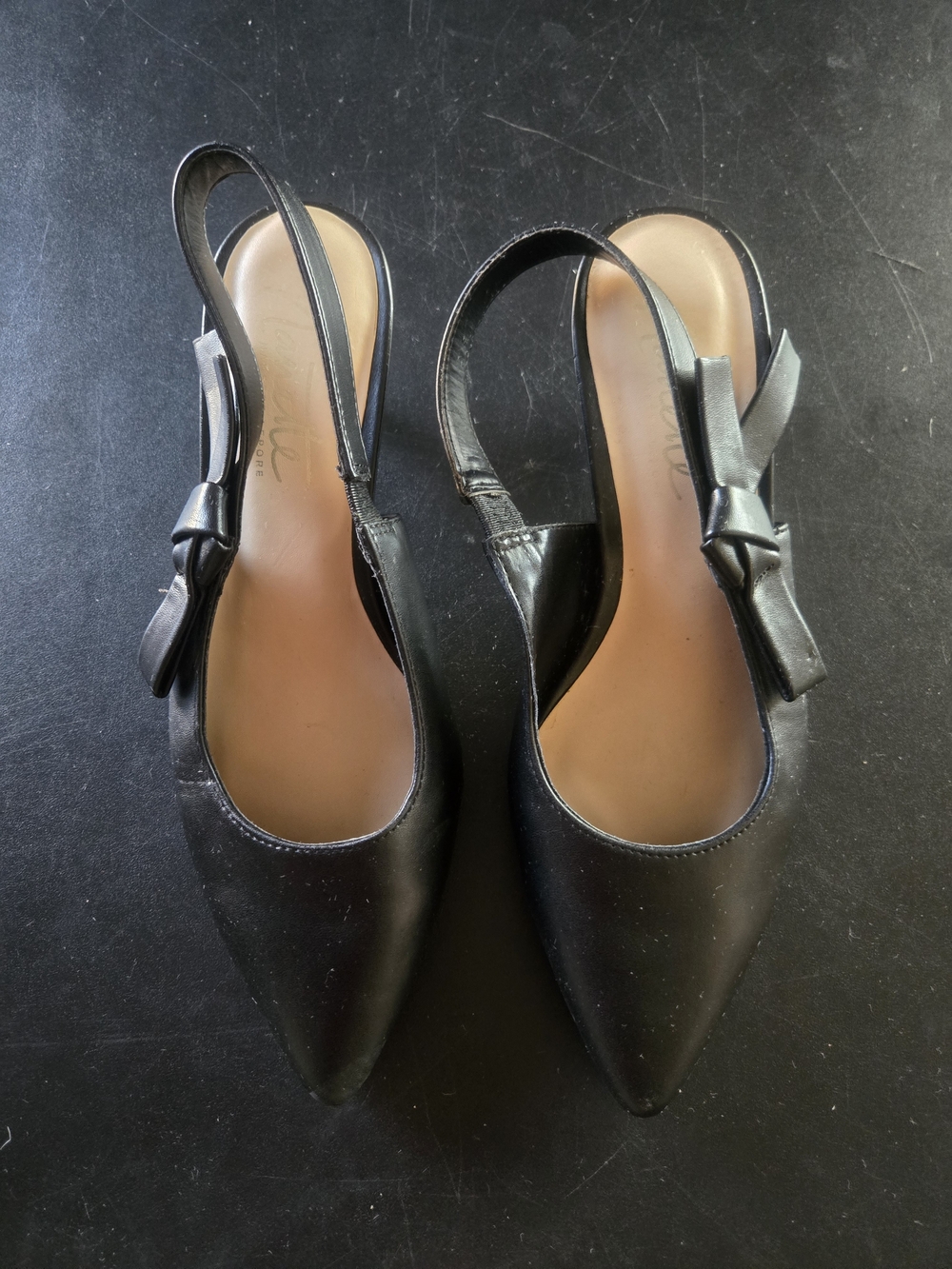 Nanette Lepore Black Pointed Slingback Mules with Side Bow